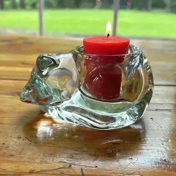 Vintage Indiana Glass Sleeping Cat/Kitty Votive Holder W/Candle - Picture 4 of 4